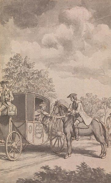 An illustration from the Calendar shows a highwayman cutting off a woman's finger in order to steal her ring.