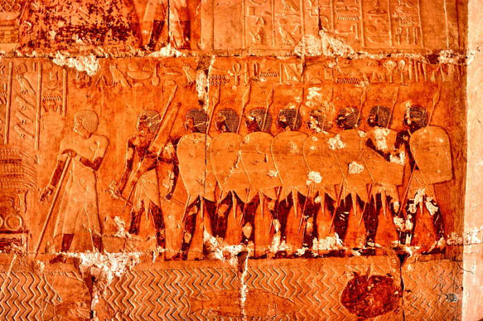A bas-relief in the Temple of Hatshepsut shows an Ancient Egyptian trading expedition arriving in Punt.