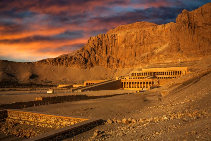 The Temple of Hatshepsut near Luxor, Egypt, was constructed in 1740 BC. Paintings on its walls depict a journey to Punt.