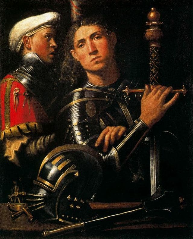Portrait of Warrior with his Equerry, circa 1509. Artist: Paolo Morando Cavazzola. | Aries is considered the first child of the zodiac and the warrior or fighter.