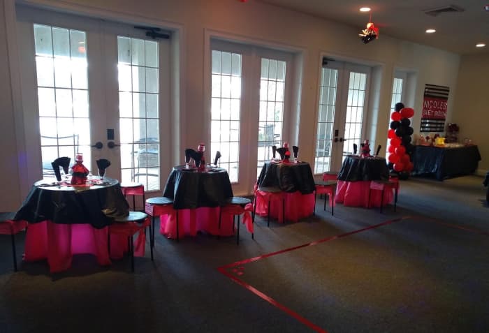 For the dance floor I purchased red holographic duct tape and sectioned off a rectangular area in the center of the room.