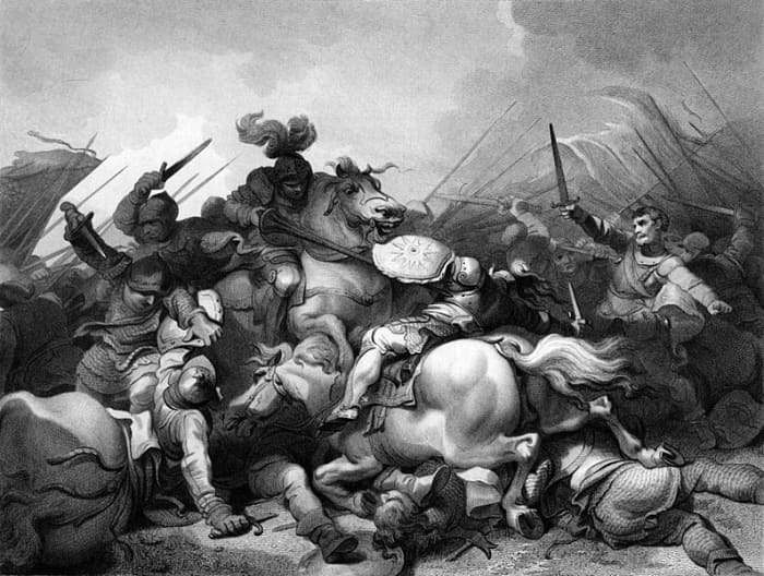 The Battle of Bosworth Field in 1485, the final battle of the Wars of the Roses. Henry Tudor defeated Richard III and founded the Tudor Dynasty.