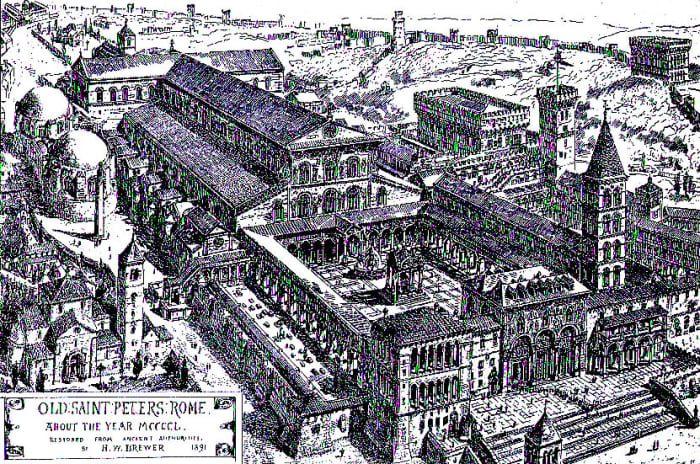 OLD BASILICA OF ST PETER IN ROME BUILT IN 340; DEMOLISHED IN 1506 TO MAKE ROOM FOR THE BASILICA THERE TODAY
