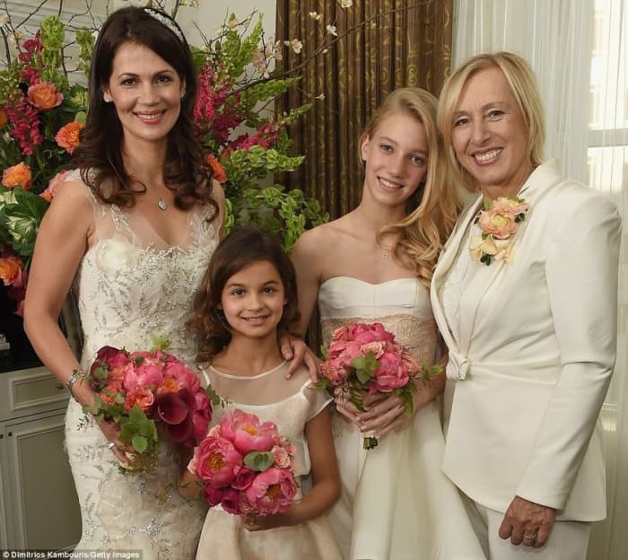 Martina Navratilova (right) and Julia Lemigova with their two daughters