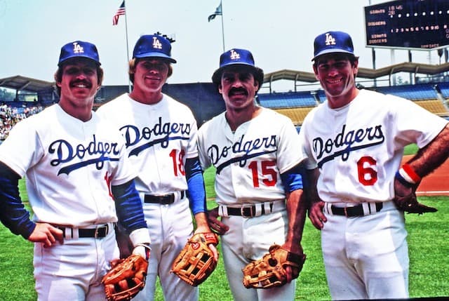 One of the all-time great infields: Ron Cey, Bill Russell, Davey Lopes and Steve Garvey. Lopes won the gold glove at second base.