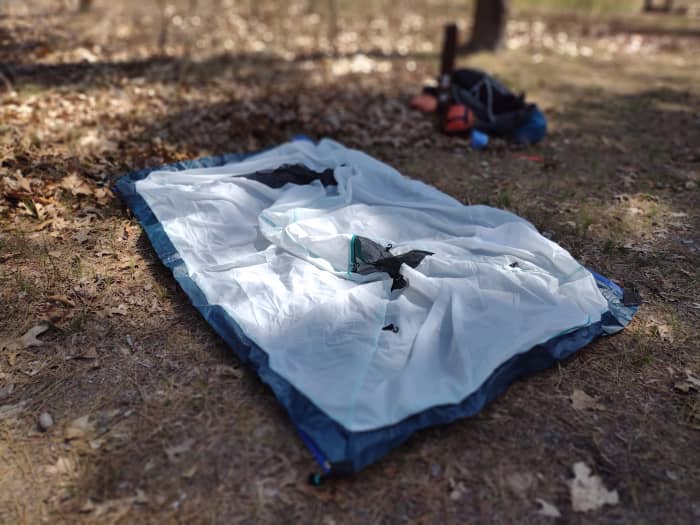 The Quechua MH100 waterproof tent was a breeze to set up with only four tent stakes.