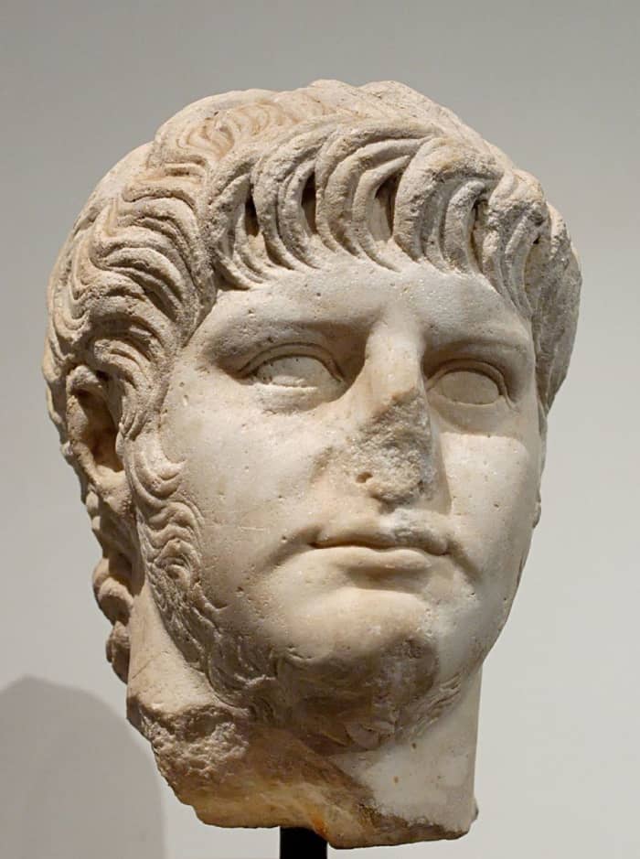 A bust of Emperor Nero (minus his nose) is on display at the Antiquarium of Palatine.