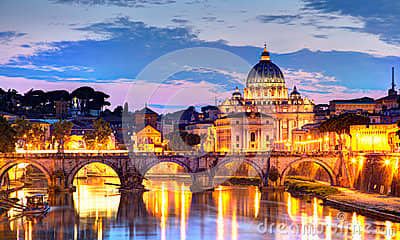 Rome, St Peter Basilica at night. St Peter Basilica is the most important church of the Roman Catholic religion. This is where the pope celebrate religious services, and guides the rest of the Catholic world. But is this what the entire world needs?
