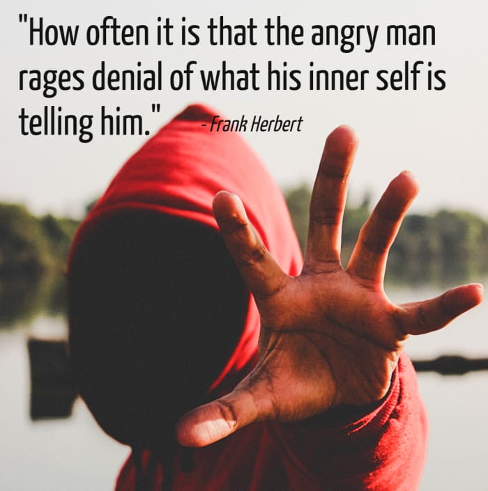 "How often it is that the angry man rages denial of what his inner self is telling him." - Frank Herbert, American science fiction writer