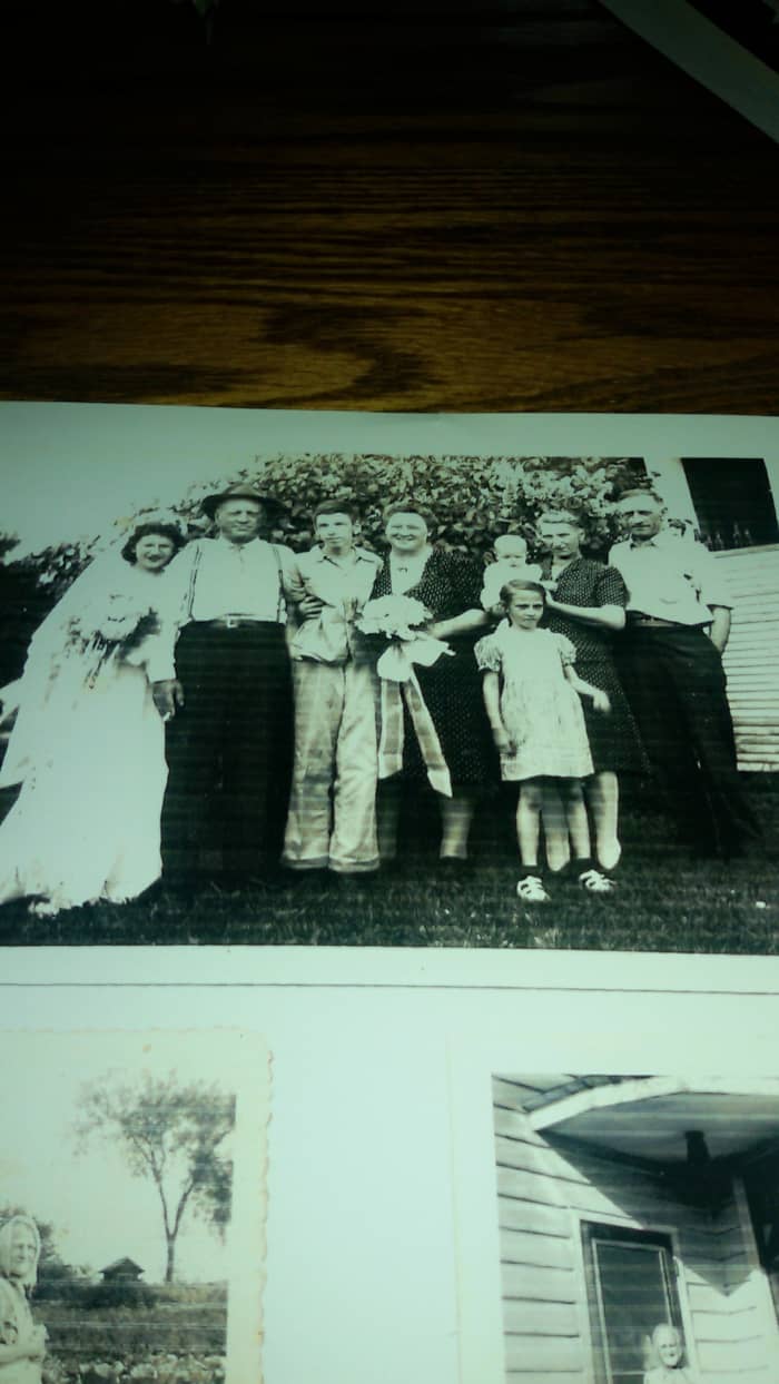 Taken at aunt Sissy's wedding in 1945. From left to right: aunt Sissy, great-uncle Henry, uncle Leo, Rose, grandma holding aunt Mary, aunt Donna standing in front of grandma, and grandpa