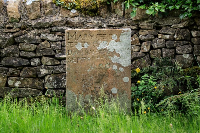 The grave of Mary Darby, who died on the 4th September after contracting the bubonic plague, stands at then edge of village of Eyam in Derbyshire.