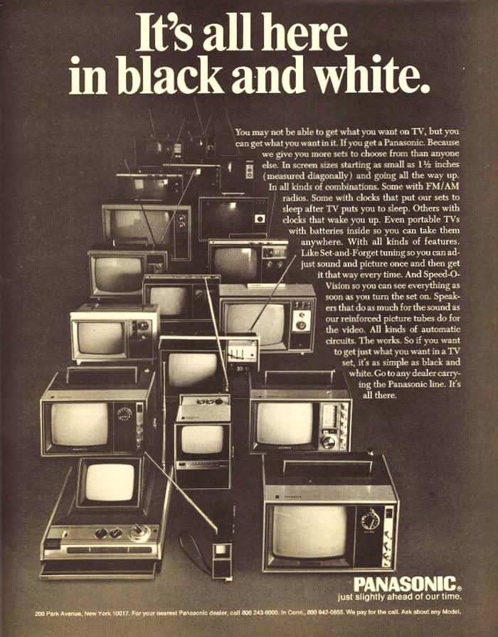 The 1969 Line up of Amazing Panasonic Televisions. It is all here in Black and White, models built for the needs of almost any consumer.