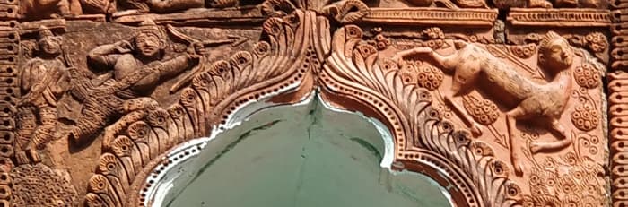 Rama killing Maricha the demon in the guise of deer; Ramayana story; terracotta; Vishnu temple; Joypur, Bankura