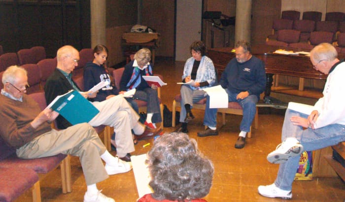 "Mother Earth vs. the World's People" was a fun play to put on, and was well received with a standing ovation. Here we are reading the script for the first time.