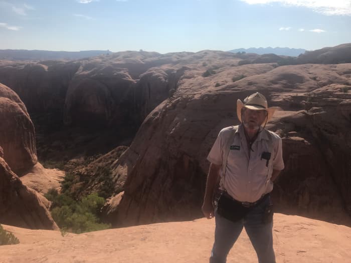 This cowboy was our tourguide in Moab, Utah as we drove 4x4 utility vehicles over the Hell's Revenge Trail for two and a half hours. He was full of useful information about the local area and desert ecosystem.