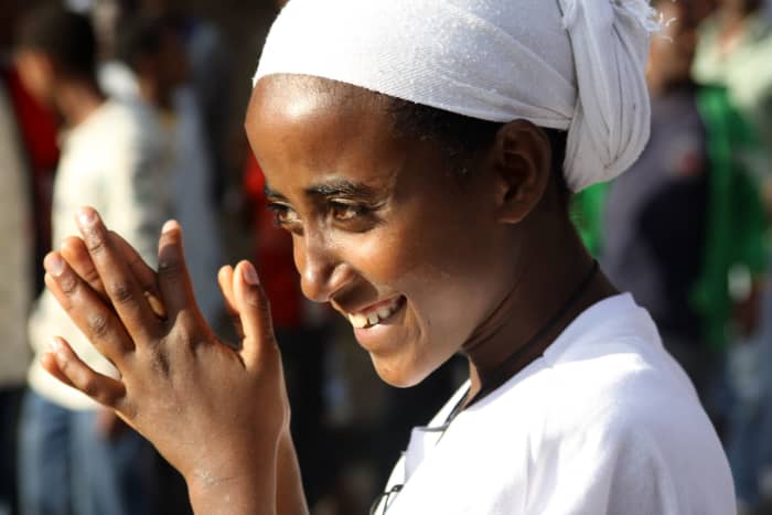 A woman feeling happiness