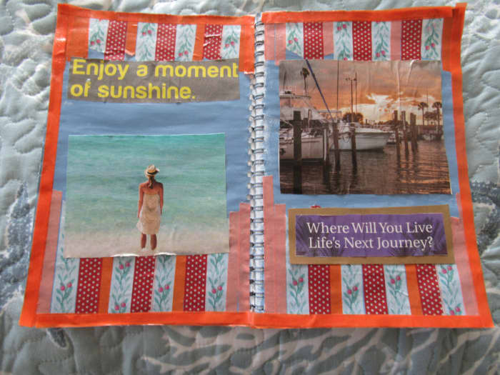 Junk journal page created with a washi tape background using magazine pages to create a though or emotion