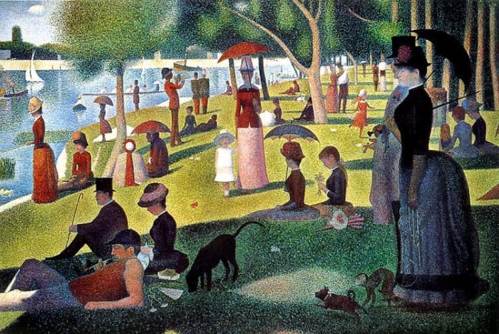 "A SUNDAY AFTERNOON ON THE ISLAND OF LA GRANDE JATTE" BY GEORGES SEURAT IN 1886 (ART INSTITUTE OF CHICAGO)