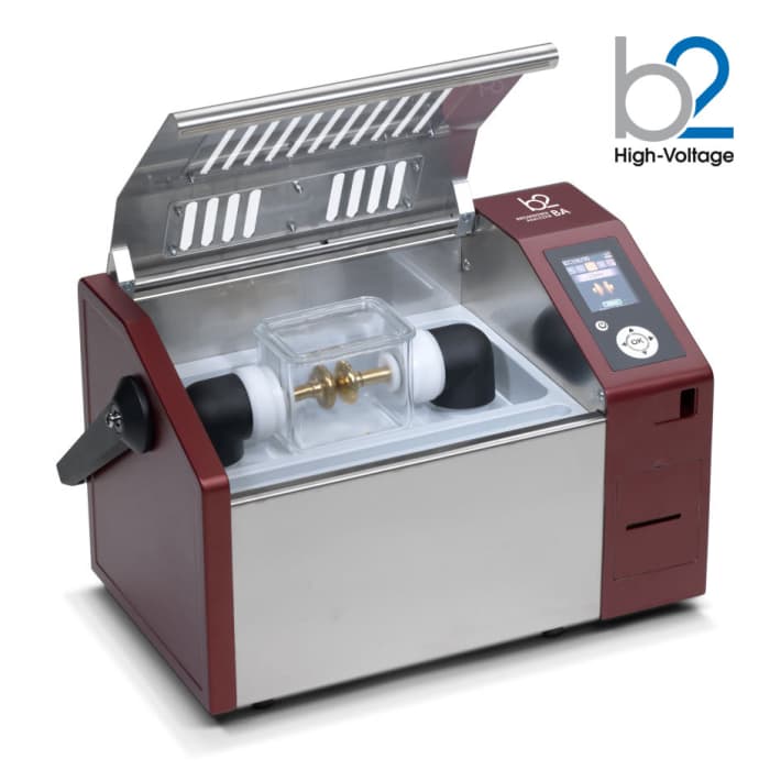 Transformer oil is placed between a sphere gap and the voltage across the electrodes is raised gradually till Break down of oil occurs. Break down is characterized by formation of arc between the electrodes.