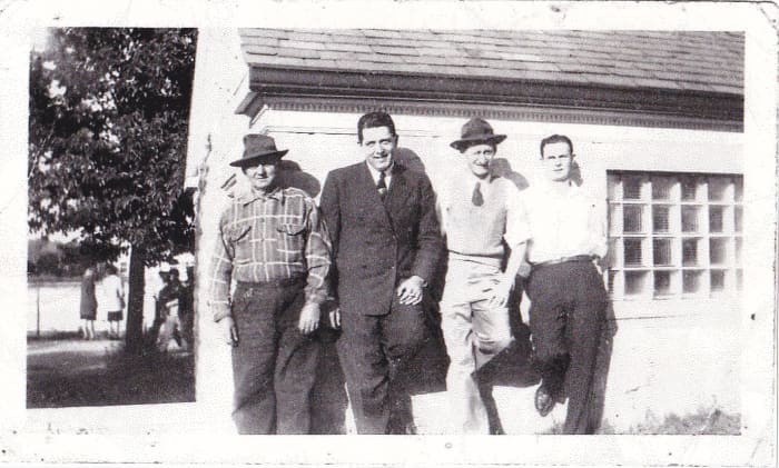 From left to right: grandpa Kuehn, Chuck Hyland, aunt Marie's husband, uncle Augie, and uncle Dick