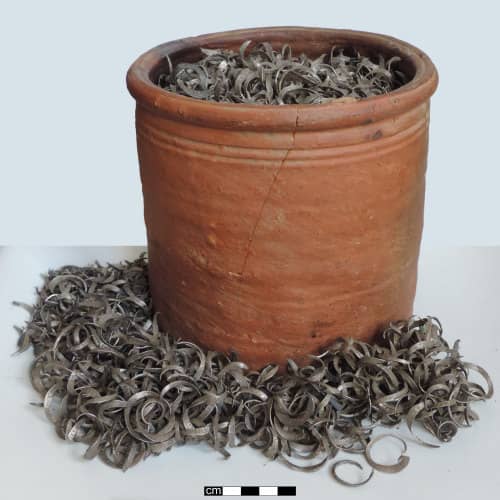 This hoard of coin trimmings was discovered in 1972.