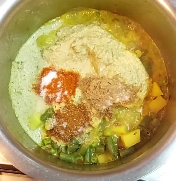 Add 1 teaspoon red chili powder, 1 teaspoon coriander powder, 1/2 teaspoon garam masala powder, salt to taste.