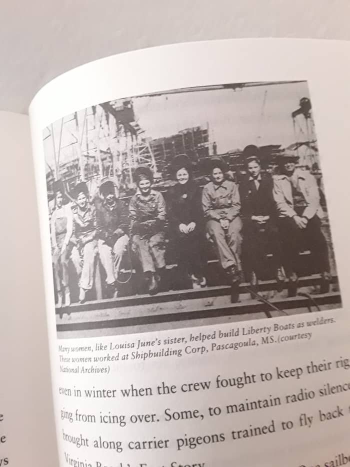 Women who helped build the Liberty Boats during World War 2. Louisa June's sister Kate from the novel participated in building these ships.