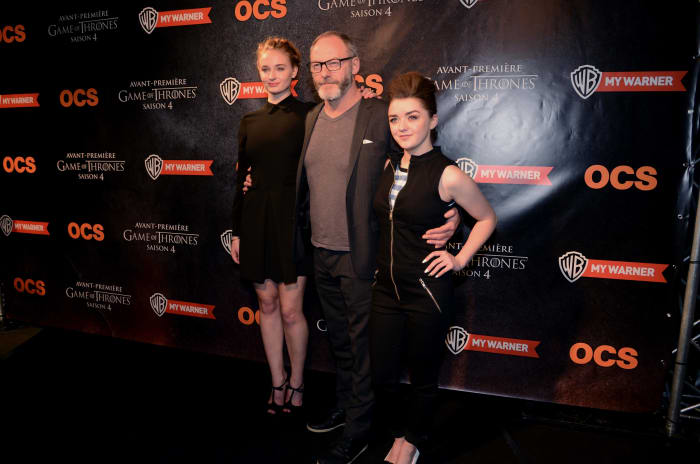 (From left to right) Sophie Turner, Liam Cunningham and Maisie Williams at the "Game of Thrones" Fan Screening