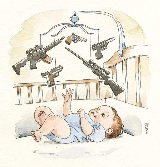 This photo is telling us that what is happening in America is ridiculous, I have copied it from Face Book, it is called the American dream. But really it cannot be true, because babies only dream about their mothers cuddles and yummy food,