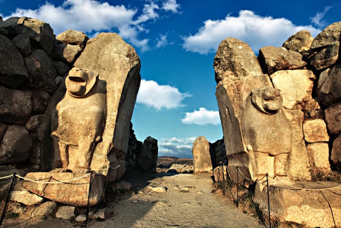 The Lion Gate at the ruins of Hattusa in Turkey, dating back to the 13th century BC. Hattusa was the capital of the Hittite empire.