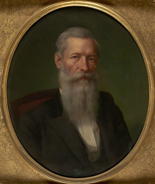Portrait of Mark Hopkins, Jr. one of four principle investors in the the Central Pacific Railroad, Crocker Museum of Art 1872 #387. Stephen W. Shaw painted over 200 portraits of prominent San Francisco businessmen from 1851 to 1900.