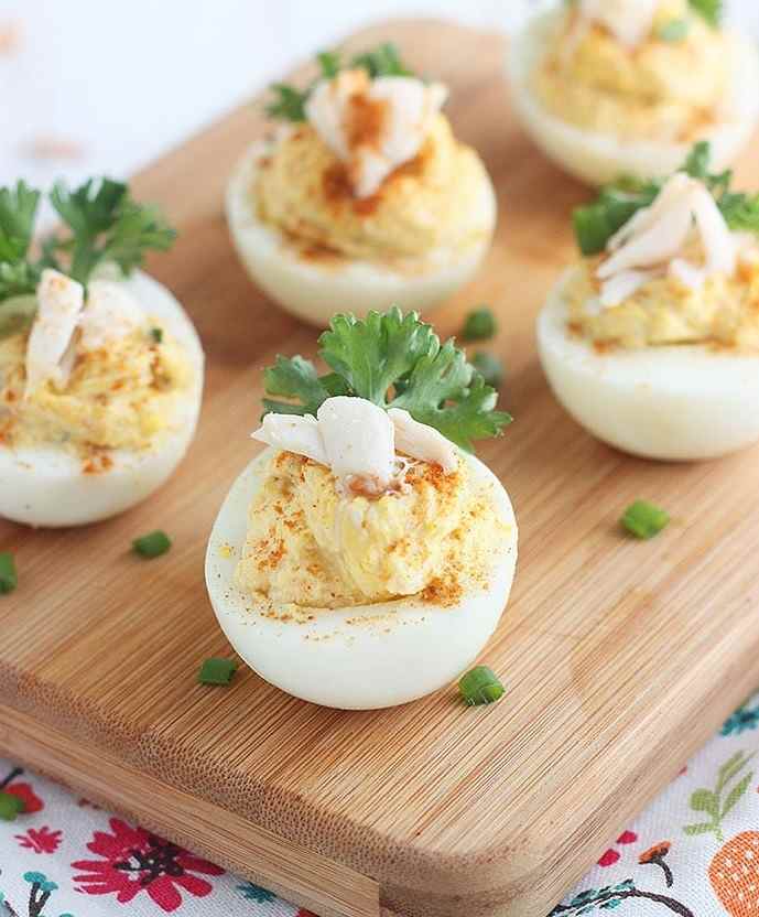 Crab deviled eggs
