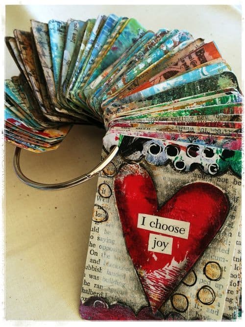 After making multiple affirmation cards, you can display them on a key ring, like in this photo, and have them readily available.