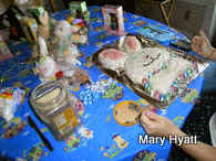 Colorful candies wrapped in foil are pretty, but we no longer use them. If we use chocolate Kisses for the Easter Bunny Cake, we unwrap them first.