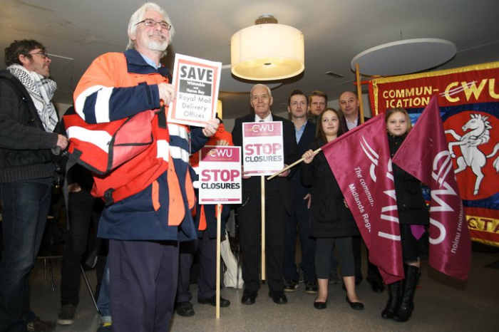 Tony Benn meeting postal workers in the Gulbenkian Theatre January 2011