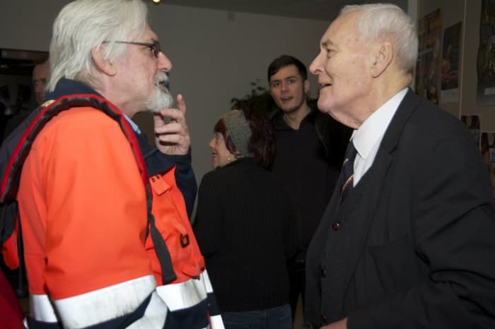 CJ Stone and Tony Benn at the Gulbenkian Theatre Canterbury, January 2011. Photographs by Gerry Atkinson: https://www.gerryatkinson.com/