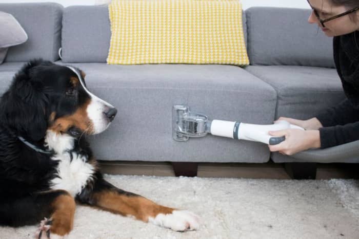 Pet hair eraser lithium Ion cordless hand vacuum. The vacuum cleaner with roller brush corded handheld, White.