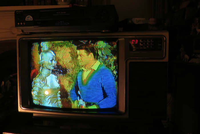 On the Sylvania TV, here is Professor Robinson and the android Verda in the 1966 Lost in Space episode "The Android Machine"