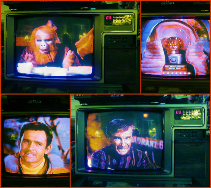 I made artwork out of the 1983 Sylvania Superset Television Model RXC178WA04, Playing Fugitives in Space, Lost in Space,1968.