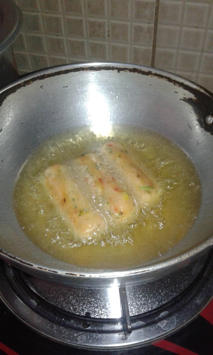 Fry the rolls on medium to low flame for a long time so that they are nicely cooked inside, as well.
