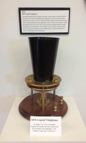 There are but a few reproductions at the museum; four to be exact. This is a replica of the liquid phone that Bell had worked on.