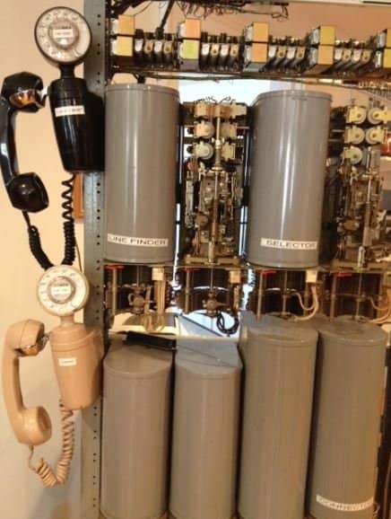 Ultimately, this is the technology that Mr. Almon Strowger had worked on. This, too, is in working condition. The staff can show you how a step-switch functions.
