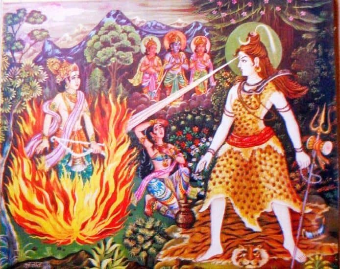 Aroused from His Deep Meditation, the flames from Lord Shiva's opened up Third Eye burn Kaamadeva ....