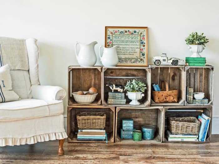 This simple storage unit is a perfect way to repurpose old crates and transform them into a useful, one-of-a-kind piece for your house.