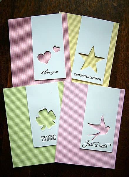 Using a piece of cardstock as a banner with a punched section that shows the pattern paper is a nice idea. You could create this card using more masculine paper too.