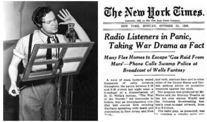 Welles first made a name for himself with his Mercury Theatre War of the Worlds radio broadcast, which really ended up being a pretentious, large scale version of Punk’d.