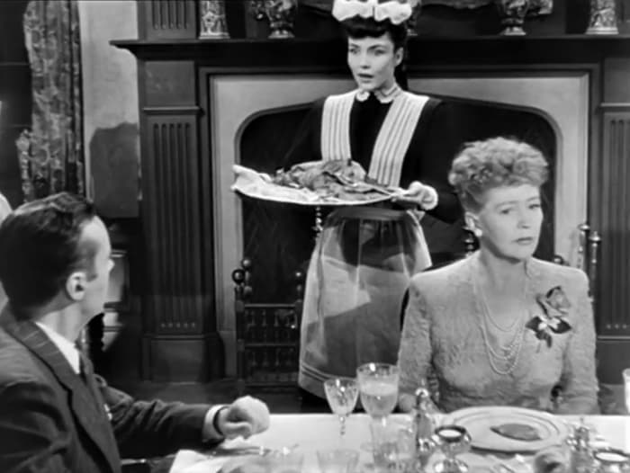 Charles Boyer, Jennifer Jones, Margaret Bannerman. In this scene Cluny will drop the tray and yell, "Nuts to the Squirrels"
