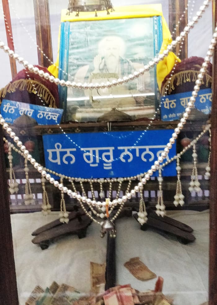 The wooden shoes of Guru Nanak-ji (on the right) and of his son (on the left); Gurudwara Pehle Patshai, Lakhpat