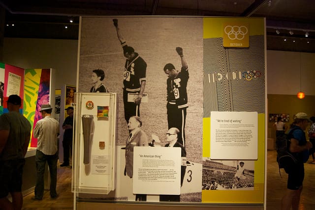 Black Power salute by 1968 US medalists. Oakland, California Museum.