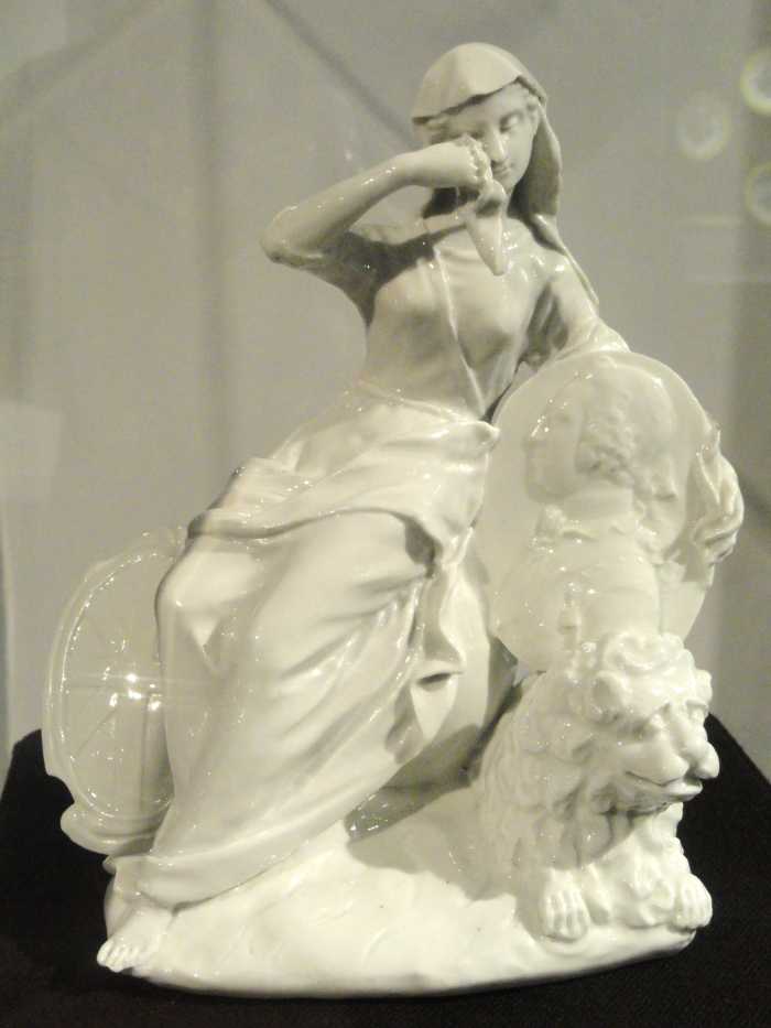 Britannia mourning the death of Frederick, Prince of Wales, c. 1751, St. James's Factory, London, glassy soft-paste porcelain - Gardiner Museum, Toronto